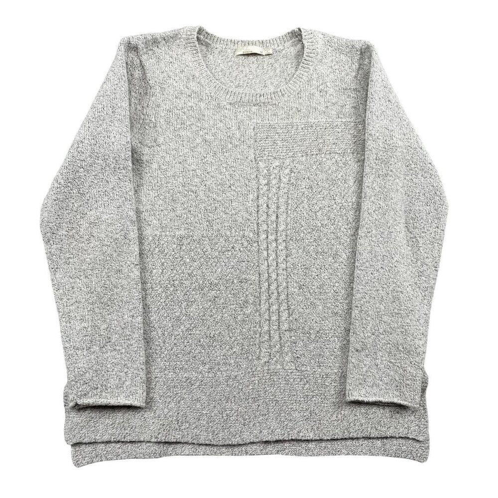 PraNA Sweater Womens Medium White Grey Textured Knit Long Sleeve Pullover